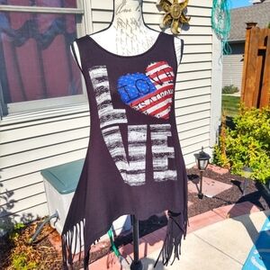 💥 3/$20 Oatt Large Love Black Tank Fringe Sides!